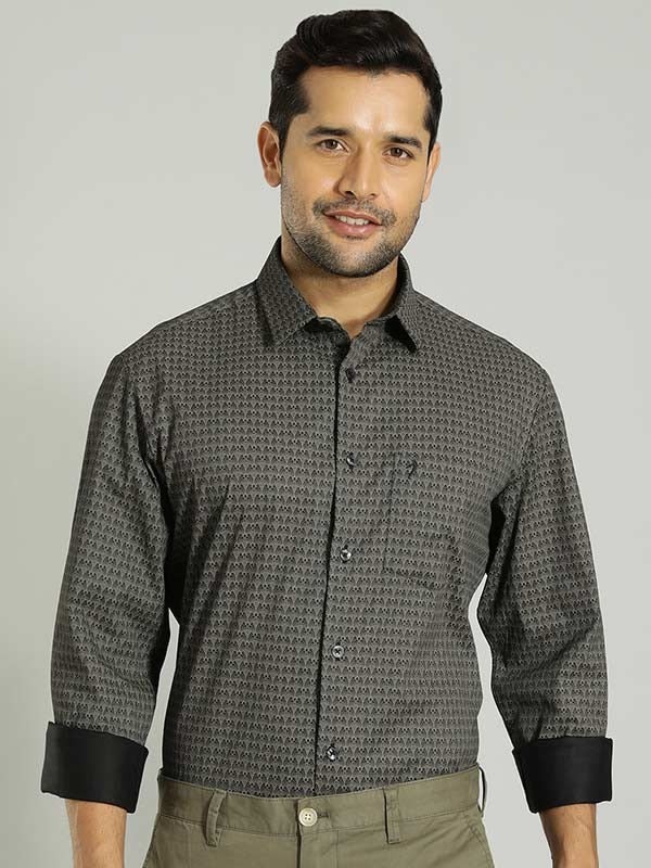 Indian Terrain Men's Slim Fit Full Sleeve All Over Print Grey Shirt